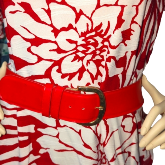 Calderon Wide Belt Red Belt Leather lined Leather Stamped 80s Style Belts - Picture 6 of 15